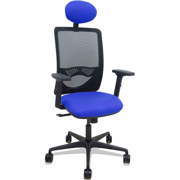Silla Zulema sincro malla negra asiento bali azul brazos 2D ruedas 65mm cabecero