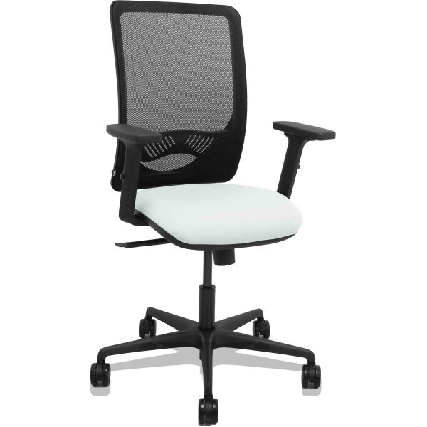 Silla Zulema sincro malla negra asiento bali blanco brazos 2D ruedas 65mm