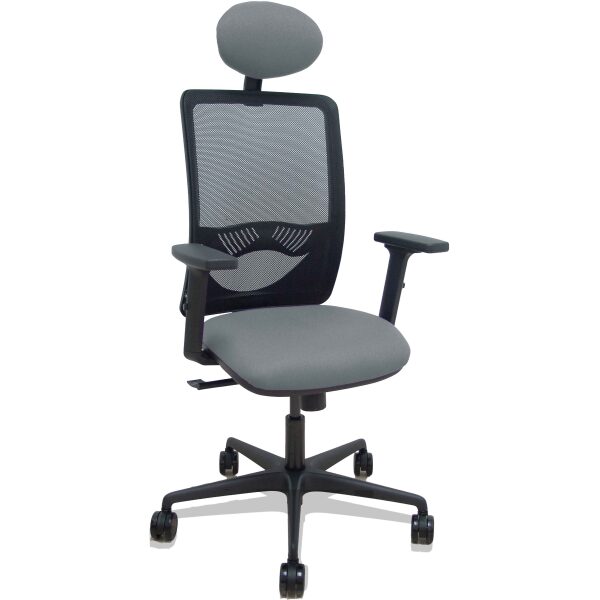Silla Zulema sincro malla negra asiento bali gris brazos 2D ruedas 65mm cabecero