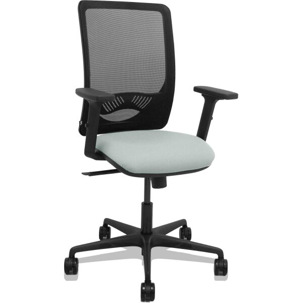 Silla Zulema sincro malla negra asiento bali gris claro brazos 2D ruedas 65mm