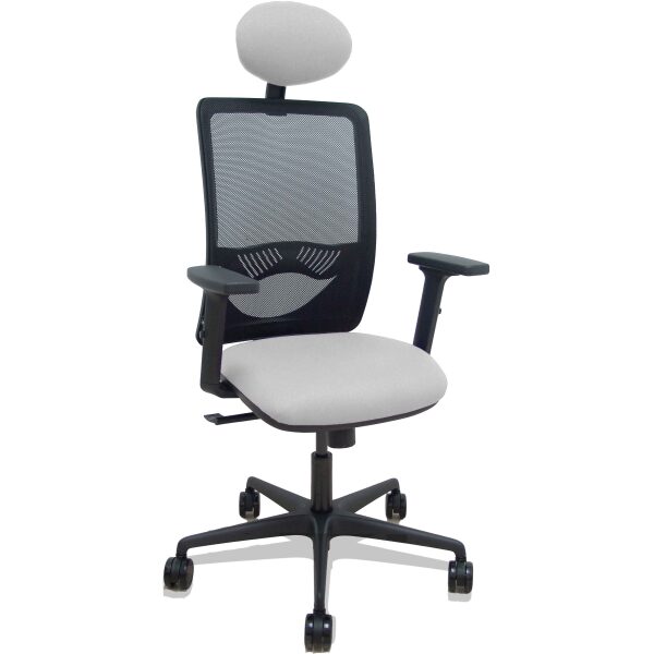 Silla Zulema sincro malla negra asiento bali gris claro brazos 2D ruedas 65mm cabecero
