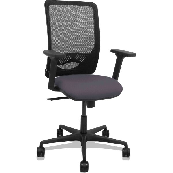 Silla Zulema sincro malla negra asiento bali gris oscuro brazos 2D ruedas 65mm