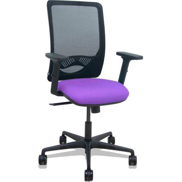 Silla Zulema sincro malla negra asiento bali lila brazos 2D ruedas 65mm