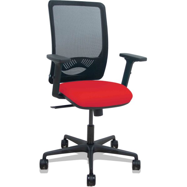 Silla Zulema sincro malla negra asiento bali rojo brazos 2D ruedas 65mm