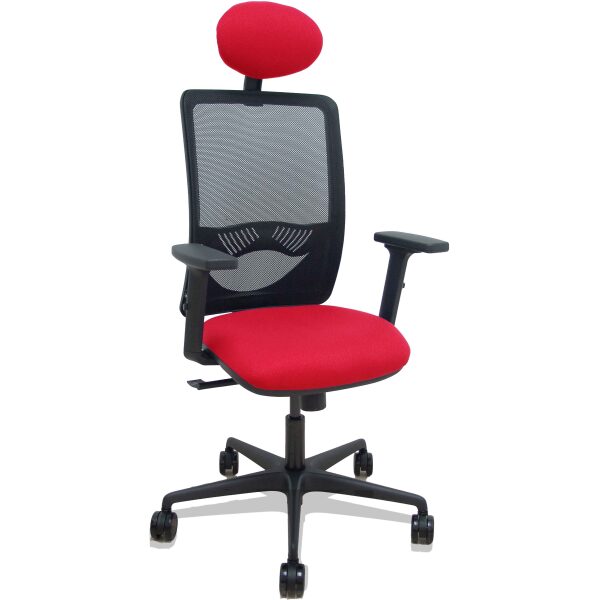 Silla Zulema sincro malla negra asiento bali rojo brazos 2D ruedas 65mm cabecero