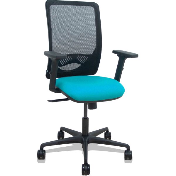 Silla Zulema sincro malla negra asiento bali turquesa brazos 2D ruedas 65mm