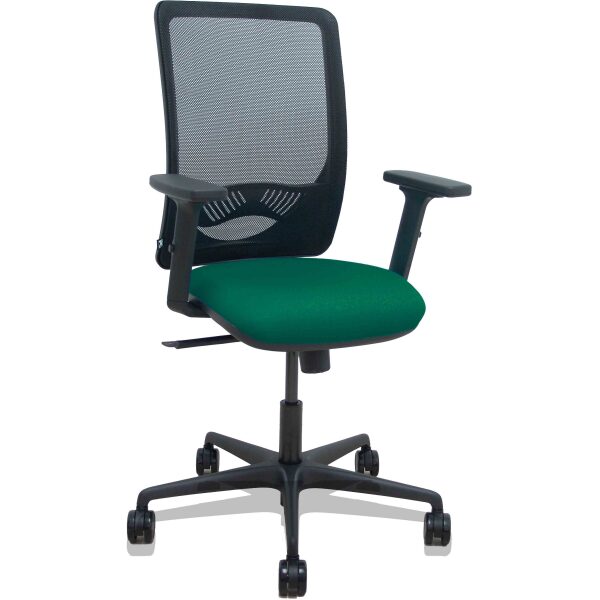 Silla Zulema sincro malla negra asiento bali verde botella brazos 2D ruedas 65mm
