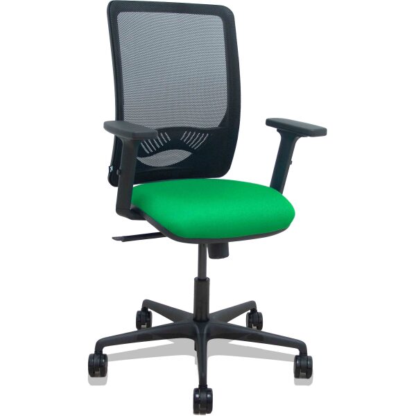 Silla Zulema sincro malla negra asiento bali verde brazos 2D ruedas 65mm