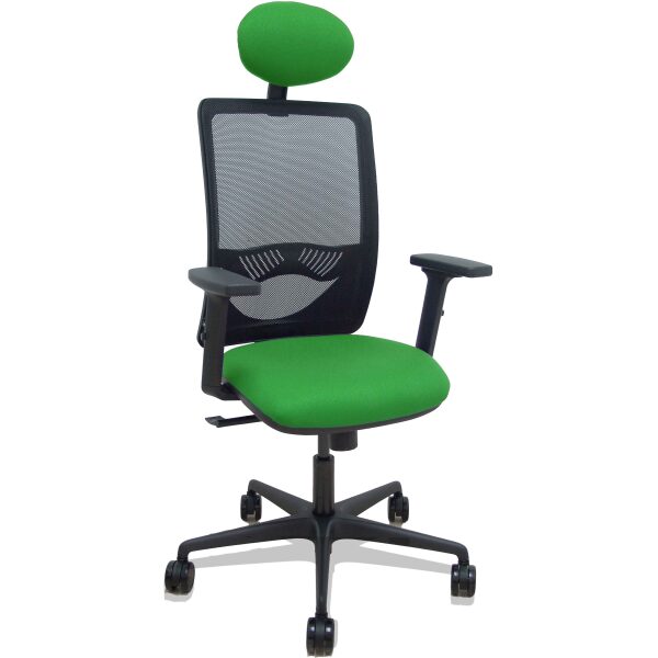 Silla Zulema sincro malla negra asiento bali verde brazos 2D ruedas 65mm cabecero