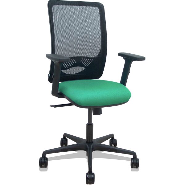 Silla Zulema sincro malla negra asiento bali verde esmeralda brazos 2D ruedas 65mm