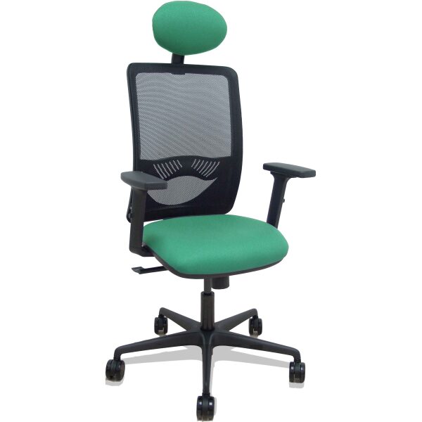 Silla Zulema sincro malla negra asiento bali verde esmeralda brazos 2D ruedas 65mm cabecero