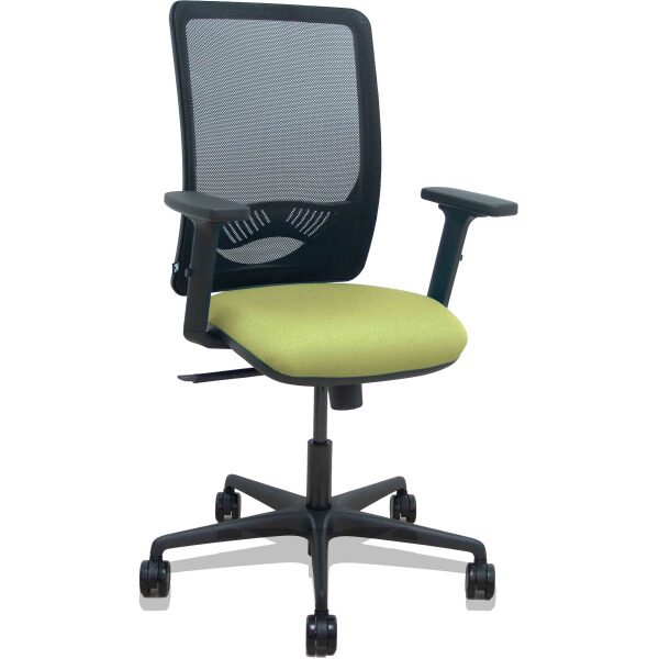 Silla Zulema sincro malla negra asiento bali verde oliva brazos 2D ruedas 65mm
