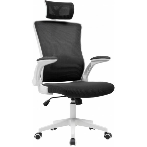 Sillon de oficina lauro alto blanco malla y asiento negro jpg