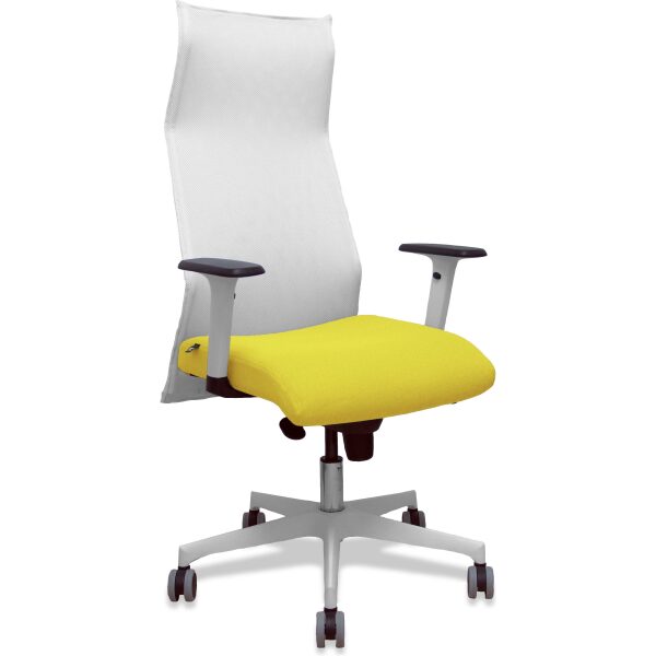 Sillón Sahuco blanco bali amarillo brazos blancos base blanca ruedas parqué 65mm