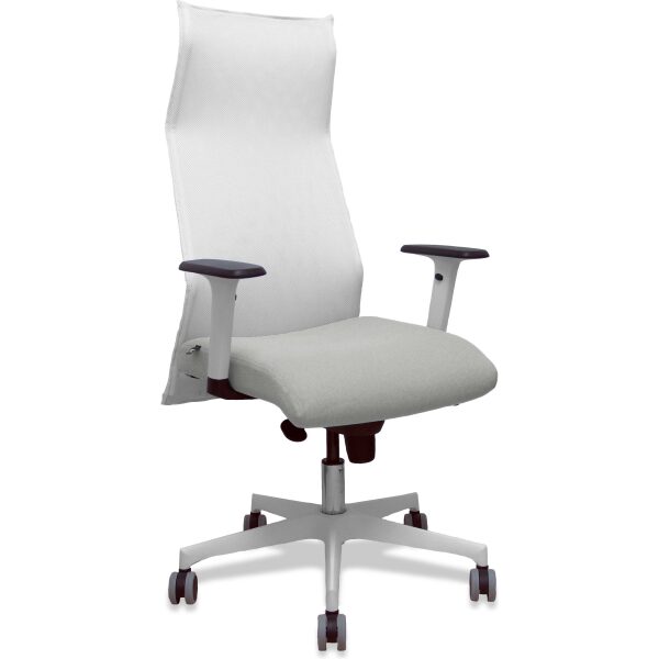 Sillón Sahuco blanco bali gris claro brazos blancos base blanca ruedas parqué 65mm