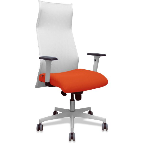 Sillón Sahuco blanco bali naranja oscuro brazos blancos base blanca ruedas parqué 65mm