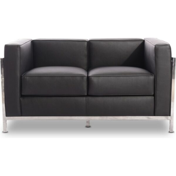 Sofa lobby 2 plazas acero inoxidable similpiel negra 1 jpg