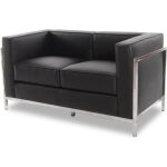 Sofa lobby 2 plazas acero inoxidable similpiel negra 4 jpg