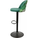 Taburete flower regulable metal negro tapizado velvet verde con trasera floral a juego jpg