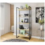 Estanteria porto metal negro mdp de color miel 80x33x186 cms 2 jpg