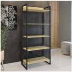 Estanteria porto metal negro mdp de color miel 80x33x186 cms 3 jpg