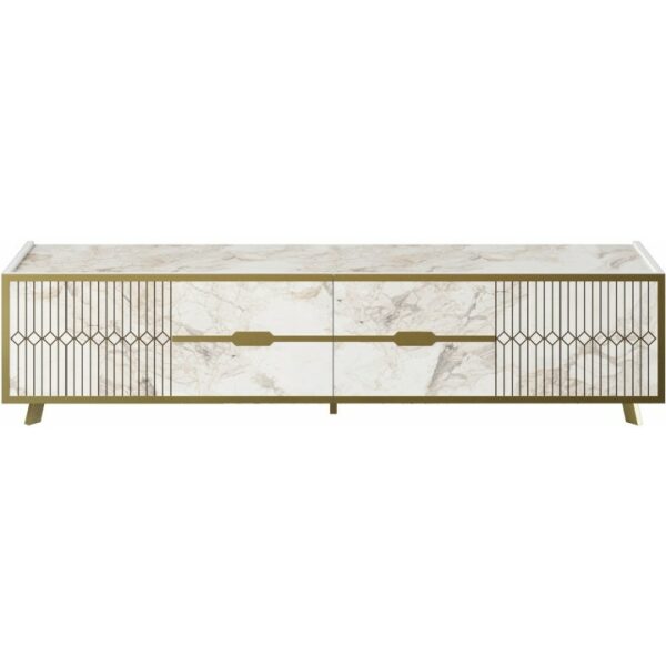 Mueble de tv eloise biiaminado marmol blanco con detalles dorados 180 cms 1 jpg