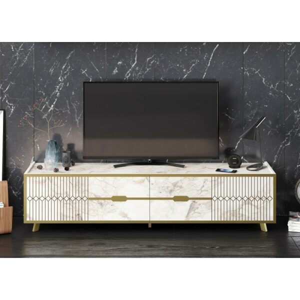 Mueble de tv eloise biiaminado marmol blanco con detalles dorados 180 cms jpg