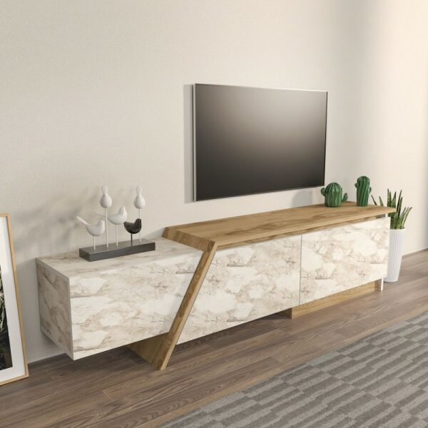 Mueble de tv prudence biiaminado marmol blanco con roble 180 cms jpg