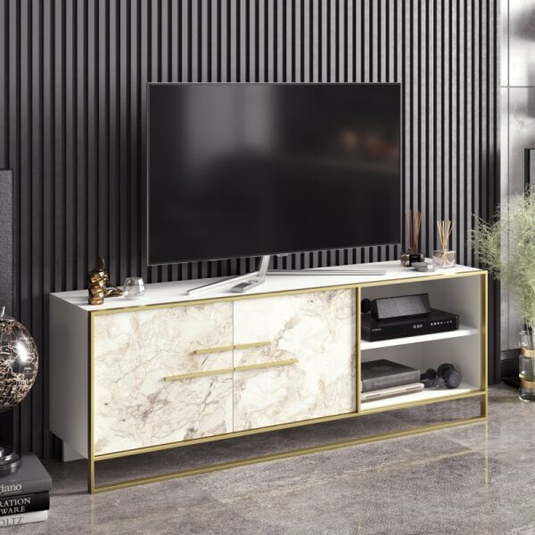 Mueble de tv siena biiaminado marmol blanco con metal dorado 160 cms jpg