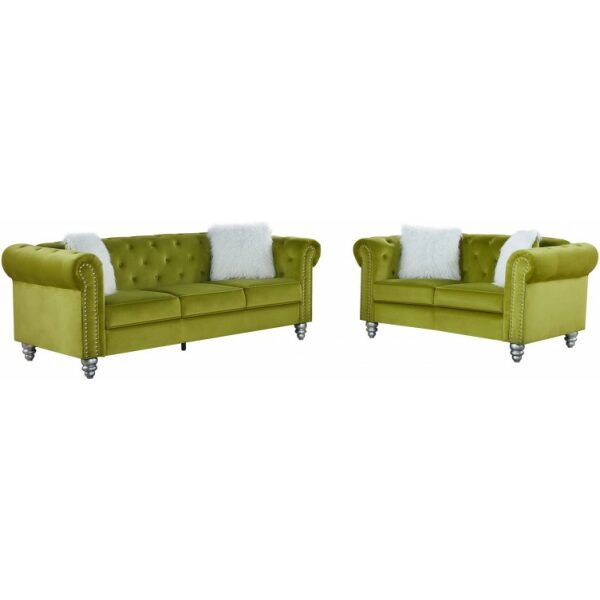 Set sofas chester style 3 2 plazas tapizado velvet verde 38 jpg