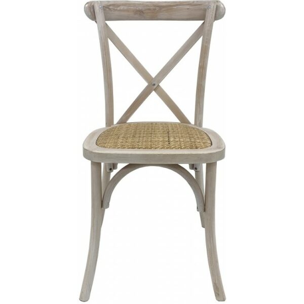 Silla cross apilable madera de haya blanco vintage asiento de ratan 1 jpg