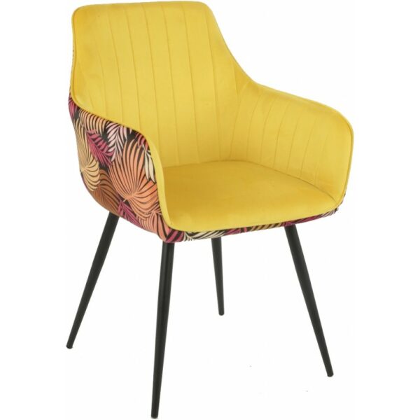 Sillon deva metal tapizado velvet amarillo con trasera floral a juego jpg