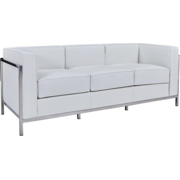 Sofa lobby 3 plazas acero inoxidable similpiel blanca jpg