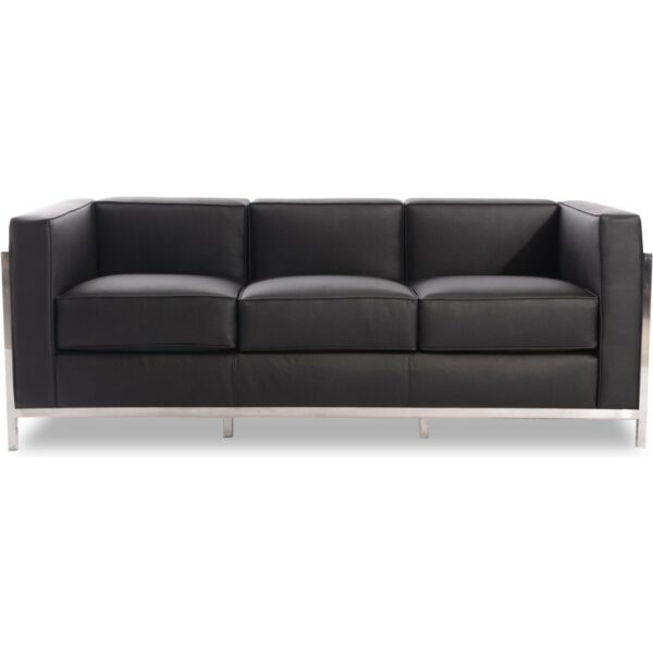 Sofa lobby 3 plazas acero inoxidable similpiel negra 1 jpg