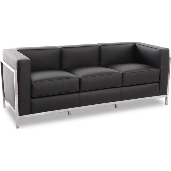 Sofa lobby 3 plazas acero inoxidable similpiel negra jpg