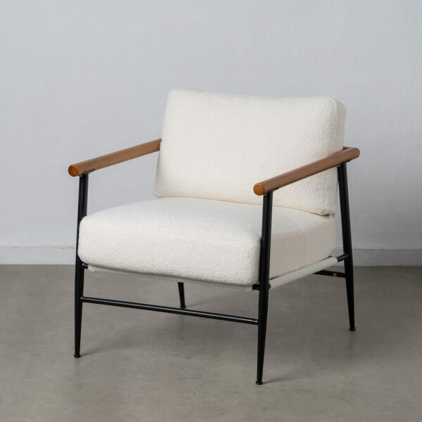 Sillón Blanco Madera De Caucho Salón 70 X 76 X 81 Cm