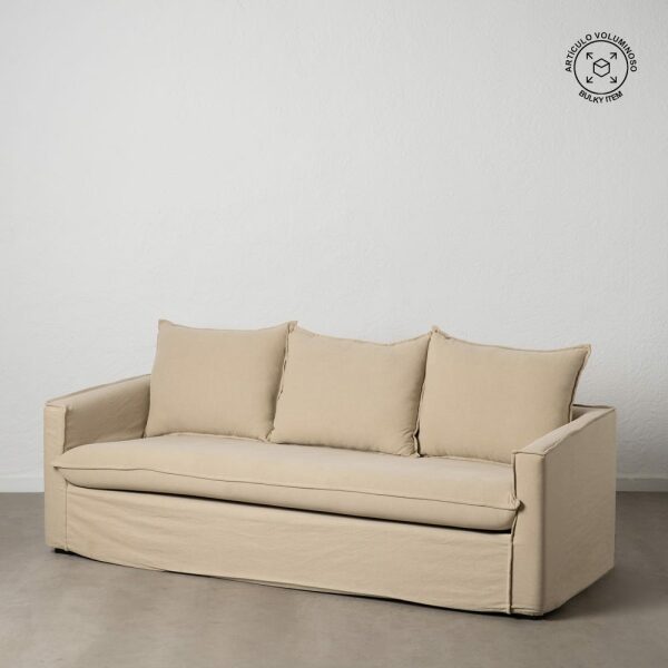 Sofá 3 Plazas Beige Tejido-Madera 220 X 95 X 90 Cm