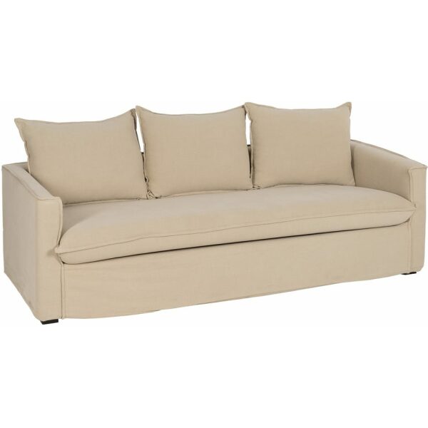 Sofá 3 Plazas Beige Tejido-Madera 220 X 95 X 90 Cm